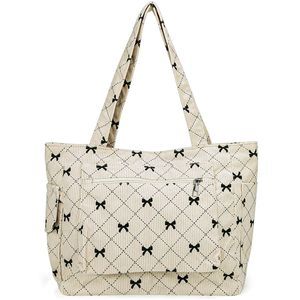 Tote Bag Cute Corduroy Shoulder Bag White Bow Tie Canvas Bags Large :>